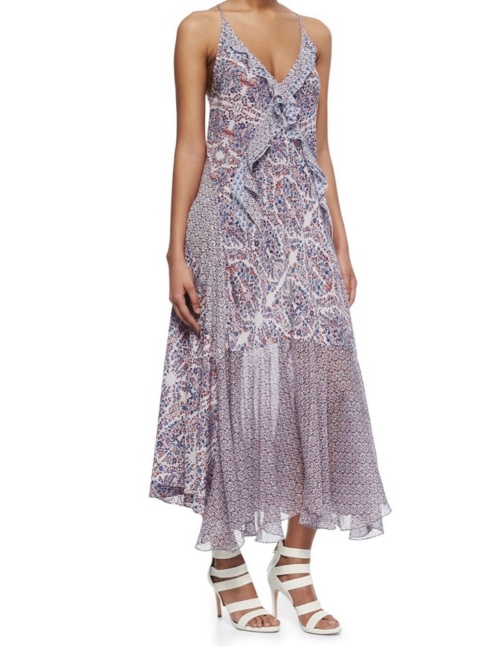 ISO only !!! Rebecca Taylor mixed print Ruffle Maxi dress